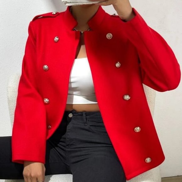 Classy Double Breasted button detailoed Design Overcoat Jacket Red - Picture 5 of 6